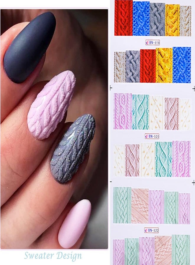 TBRZTR 12 Sheets Nail Stickers Sweater Material Design Water Transfer Nail Decals Holographic Art Sticker Decal Colorful Sweater Patterns Nail Art for Women DIY Supplies Manicure Decoration Nail Art Decal - Image 3